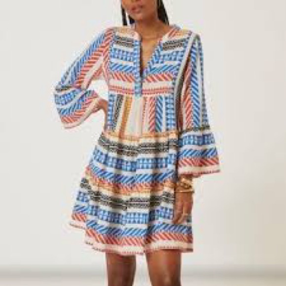 Devotion Twins Anthropologie ELLA Multi Pattern Boho Midi Dress In S